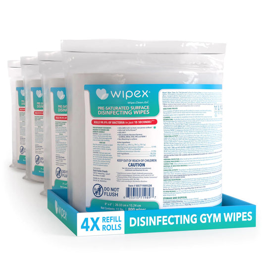 Wipex Disinfecting Gym Wipes for Equipment - EPA Registered Gym Equipment Cleaner Safely Kill Viruses & Bacteria in 15 seconds 800ct Gym Sanitizing Wipes for Wipes Dispensers 800 Count (Pack of 4)
