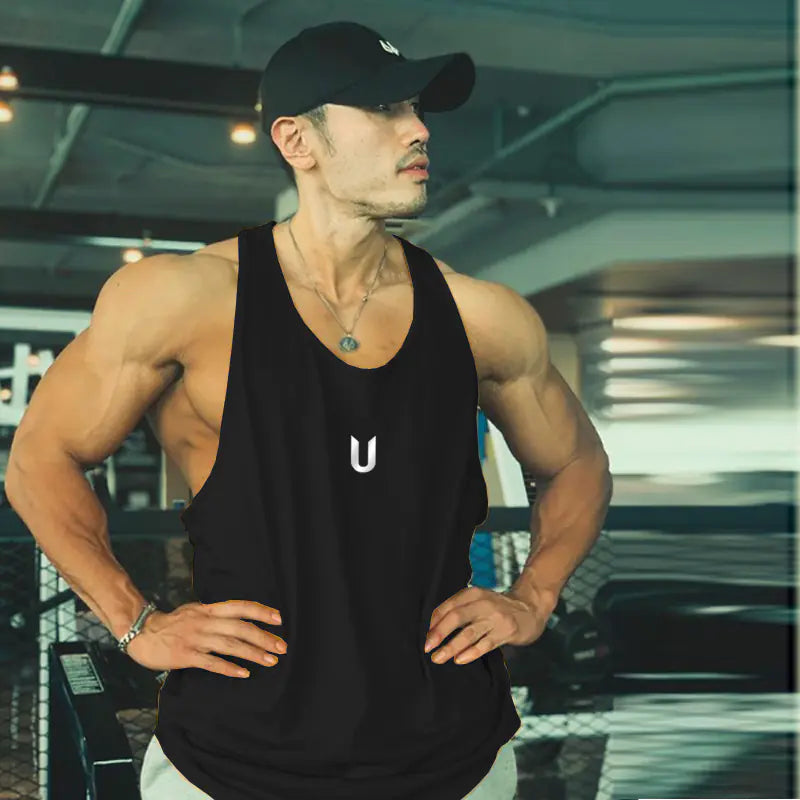 Men's Printed Round Neck Sleeveless Gym Tank Tops