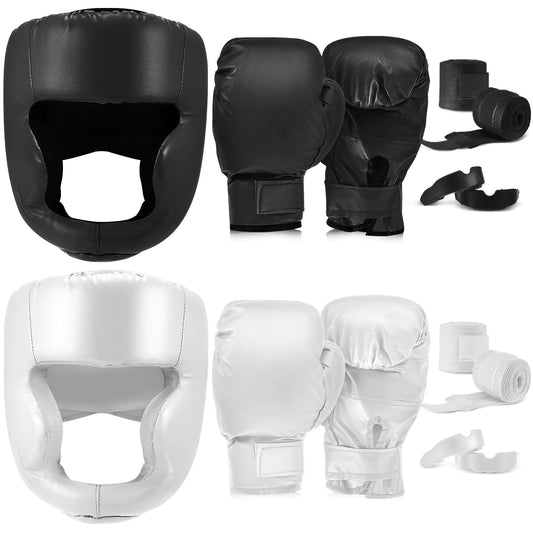 Kanayu 14 Pcs Boxing Set Including 2 Pair of 16 oz Boxing Gloves Headgear Helmet Boxing Hand Wraps Mouth Guards Gifts for Adults Youth Beginners Training Equipment(Black White)