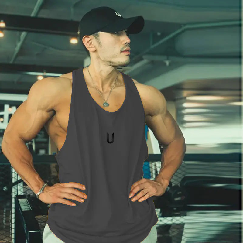 Men's Printed Round Neck Sleeveless Gym Tank Tops
