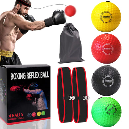 Zomhaos Boxing Reflex Ball Headband Set Boxing Equipment Include 4 Different Ball and 2 Adjustable Headband 2&4 Ball Set SelectionBoxer Reflex Ball Gifts for Men & Kids (4)