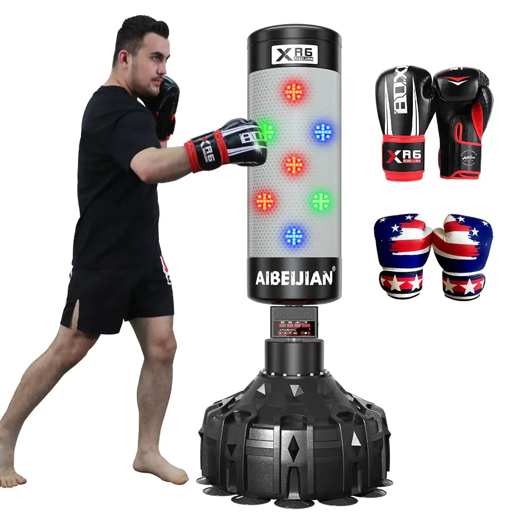 Smart Music Punching Bag 75" with 2 Pairs of Boxing Gloves ，4 Training Modes Led Boxing MachineCan Connect to Bluetooth Smart Music Boxing Bag for Home Office Gym (75 "Punching Bag with Golves)