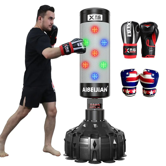 Smart Music Punching Bag 75" with 2 Pairs of Boxing Gloves ，4 Training Modes Led Boxing MachineCan Connect to Bluetooth Smart Music Boxing Bag for Home Office Gym (75 "Punching Bag with Golves)