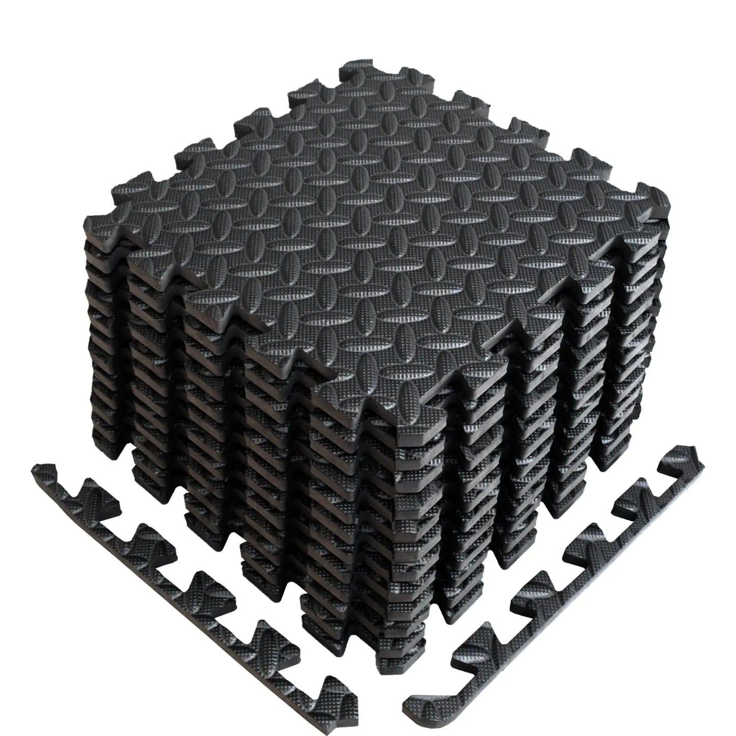 A2ZCARE Puzzle Exercise Mat with EVA Foam Interlocking Tiles - Interlocking Floor Mats for Gym Equipment - Ideal for Home Gym Aerobic Yoga and Pilates (Black (12pcs with border tiles))