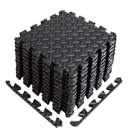 A2ZCARE Puzzle Exercise Mat with EVA Foam Interlocking Tiles - Interlocking Floor Mats for Gym Equipment - Ideal for Home Gym Aerobic Yoga and Pilates (Black (12pcs with border tiles))