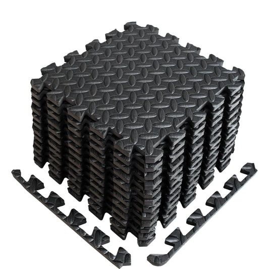 A2ZCARE Puzzle Exercise Mat with EVA Foam Interlocking Tiles - Interlocking Floor Mats for Gym Equipment - Ideal for Home Gym Aerobic Yoga and Pilates (Black (12pcs with border tiles))