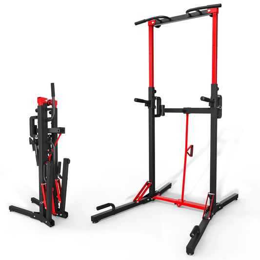 ONETWOFIT Foldable Power Tower Pull Up Bar Station Multi-Function Adjustable Height Dip Station for Home Gym Workout Strength Training Fitness Equipment Pull Up Stand 360LBS