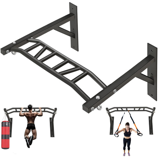 Upgraded-HWOOUSA Pull Up Bar Wall MountedHeavy Duty Multi Grip Bar with 14 Grip PositionsSpace Saving Home Gym Equipment -Ideal for GarageOutdoor Strength Training Chin Up BarSupports to 600 Lbs